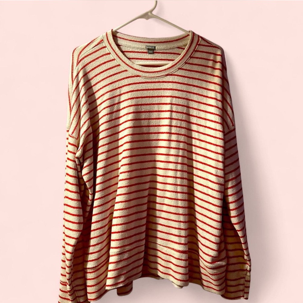 Aerie Red and White Striped Long Sleeve Tee